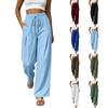 Damen High Waist Weite Hosen Sommer Lässig Lockerer Schnitt Hosen mit Taschen Elastischer Bund Kordelzug Outdoor Leicht