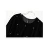 French Foreign Orders! Elegance Slow Life Women's round Neck Long Sleeves Ruched Fishtail Gold Velvet Beaded Dress over the Knee New