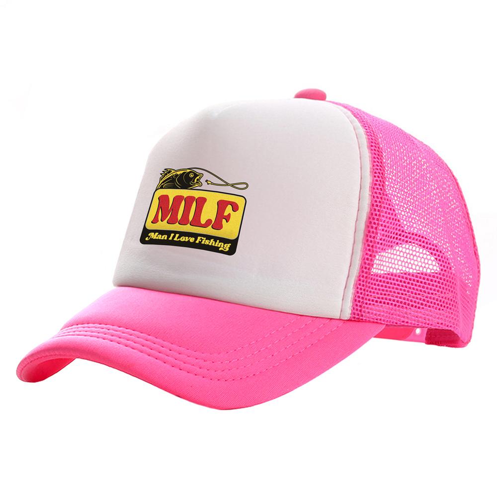 MILF Man I Love Fishing Trucker Čepice Unisex čepice Baseballová čepice Cool Summer Unisex síťovaná síťovaná čepice