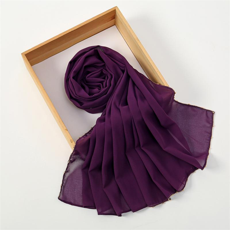 70*180cm Muslim Chiffon Hijab Shawls Scarf Women Solid Color Golden Chain Edge Head Wraps Women Hijabs Scarves Femme Muslim Veil
