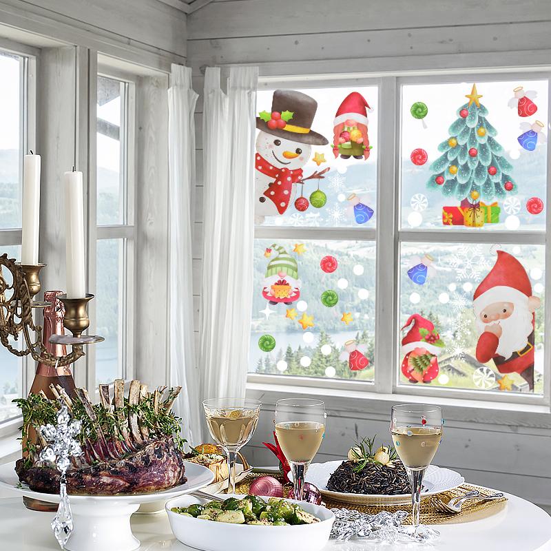 9pcs/set Christmas Santa Claus Xmas Tree Window Glass Sticker Snowflake Wall DIY Decals 2025 Kids Room New Year Home Decoration