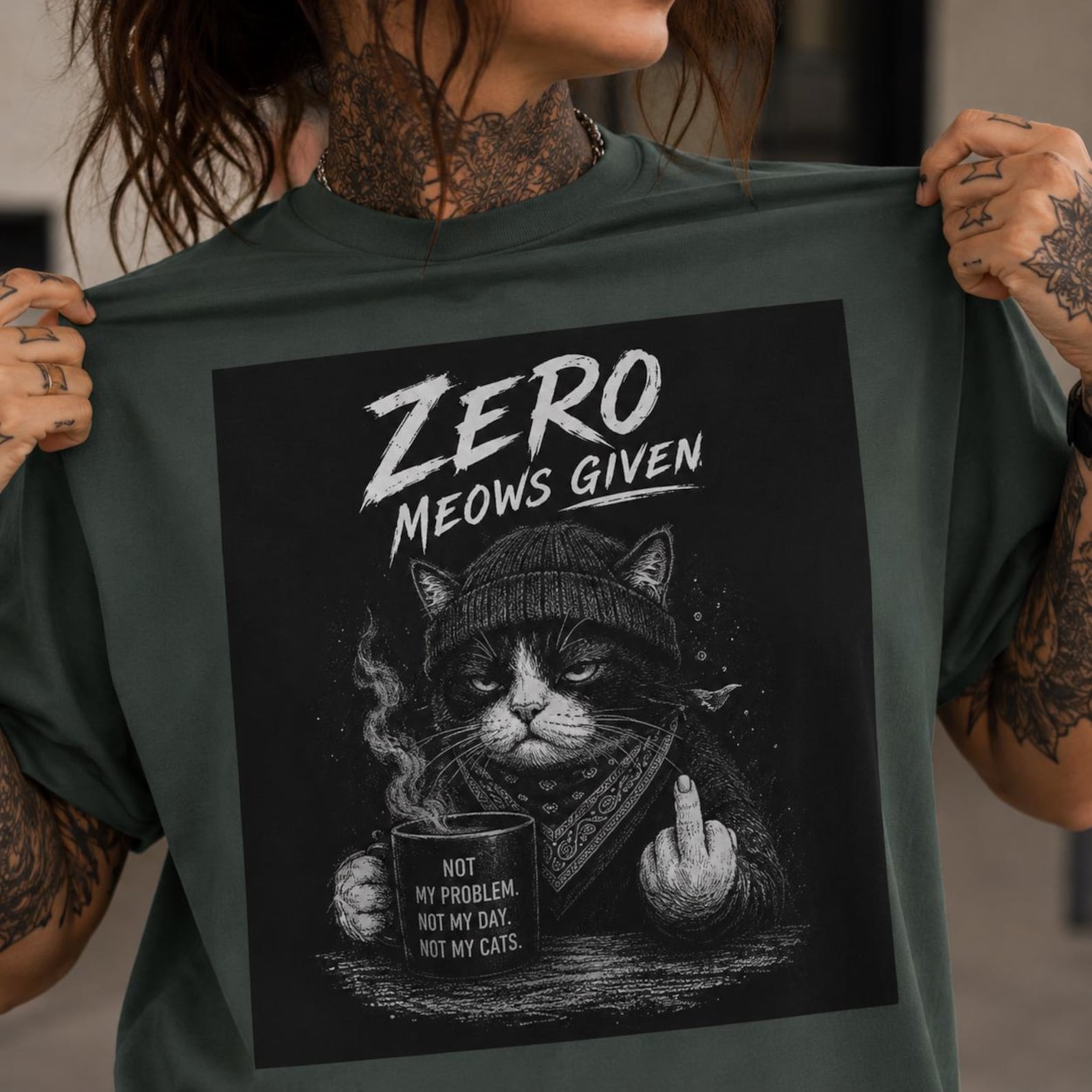 Zero Meows Given Cat Shirt, Sarcastic Cat Tee, Funny Grumpy Cat T-Shirt, Dark Humor Cat Gift, Introvert Shirt 3XL