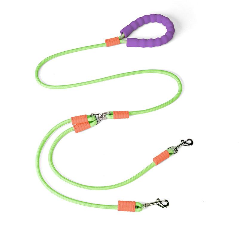 

1.5m Pet Double Leash 2 Way Couplers Dog Leash Rope Elastic Extended Pet Leash Belt Outdoor Training for Two Double Dogs Leashes зелений