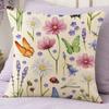 Floral Cushion Cover, 18x18 Inch Decorative Throw Pillow Cover with Hidden Zipper, Plant Insect Flower Patterns, Cushion Case for Sofa Car Home Decor