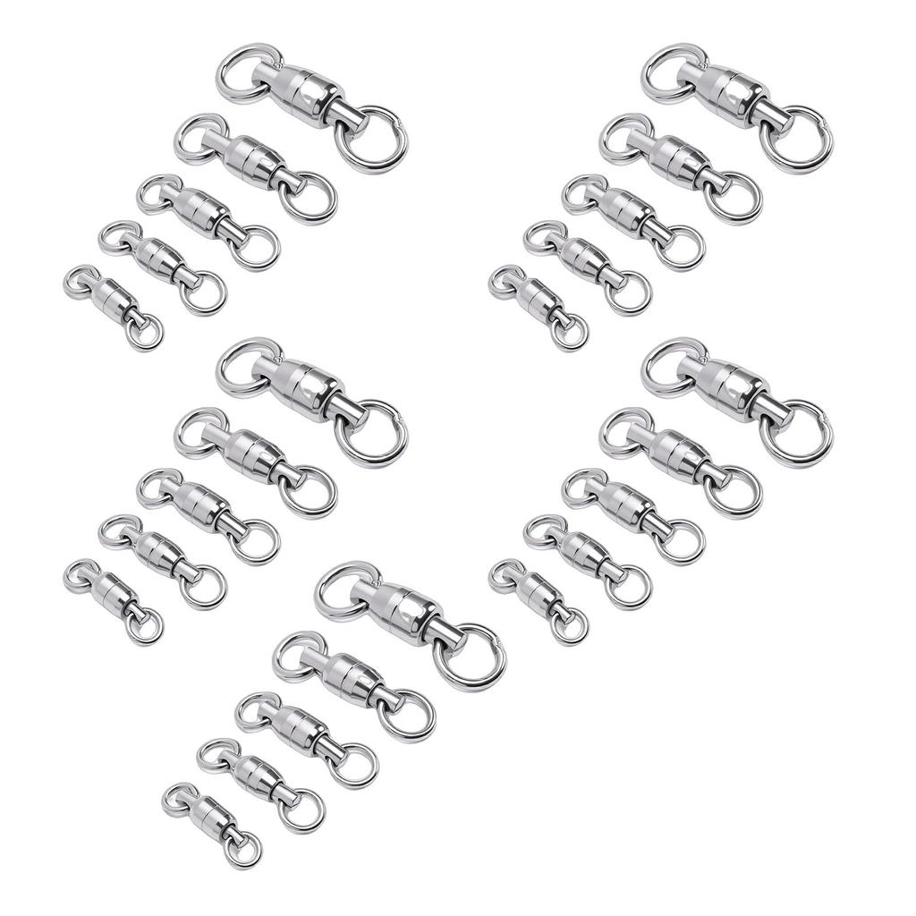 25Pcs Ball Bearing Fishing Swivels 360 Degree Rotation Stainless Steel Rings for Saltwater Use 5 Sizes