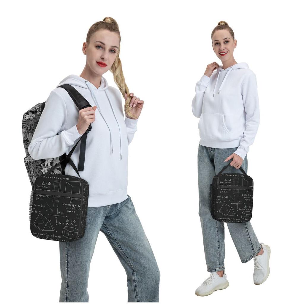 Math Themed Black And White Equation Design Insulated Lunch Bag for Women Children Portable Food Boxes Thermal Lunch Box Tote