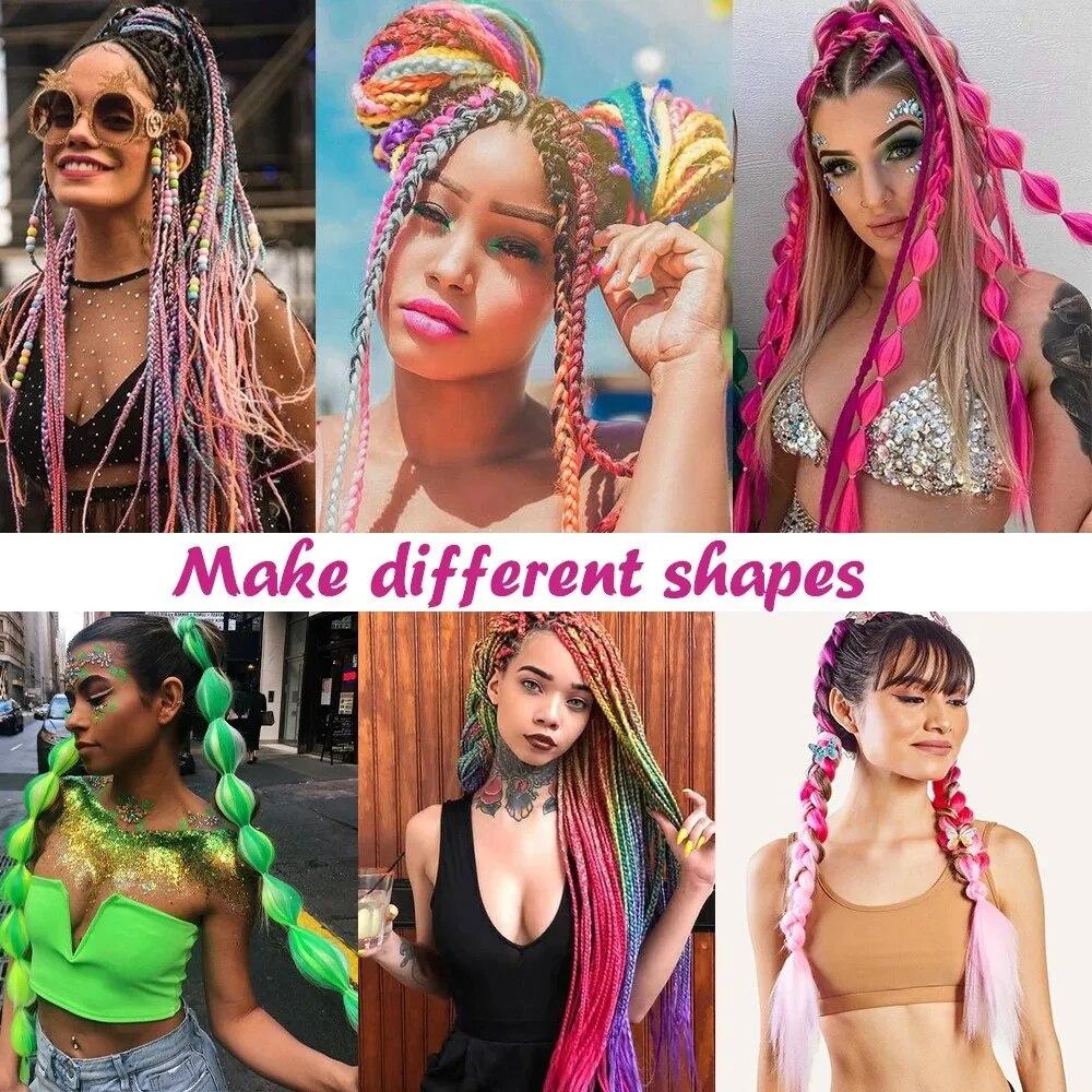 ALAN EATON 24 Inches Synthetic Rainbow Color Jumbo Braid Hair Extensions High Temperature Fiber Extensions For DIY Crochet Hair Braids