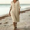 Ladies Summer Dresses Uk Womens Summer Dresses Uk Summer Dresses for Women Uk Linen Loose Fit Button Front Dress V Neck Half Sleeve Casual Style