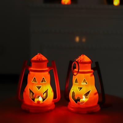 2 Stück tragbare Kürbislaterne, Halloween-Deko-Requisiten und Dekoartikel, kleine Nachtlaterne, Festival-Partyzubehör, leuchtender Kürbis-Anhänger