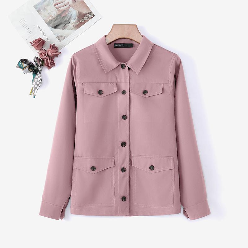 

ZANZEA Женская блузка с отложным воротником, однотонная, свободного кроя, с длинным рукавом 2XL розовый