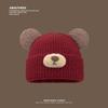 Cartoon Bear Knitted Wool Hat for Women In Autumn and Winter Thickened Warm and Cold Protection Cute Versatile Ear Protection Bag Head Cold Hat