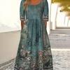 2026 Verano Europa y Estados Unidos nuevo vestido de mujer con cuello redondo, manga corta, falda larga, estampado bohemio para mujer