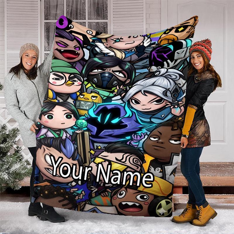 Custom Name Valorant Theme Printed Blanket - Perfect for Couch, Bed, Travel & Outdoor Use | Machine Washable, Cozy & Durable.