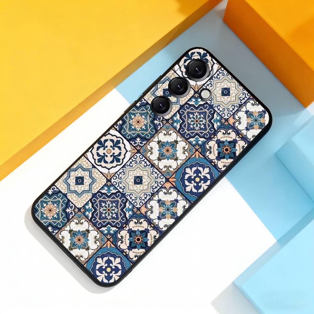 M-Moroccan Tile Cool Phone Case For Samsung Galaxy A 22,71,53,52,51,72,73,5G,Note,J7,8,9 Soft Black Cover