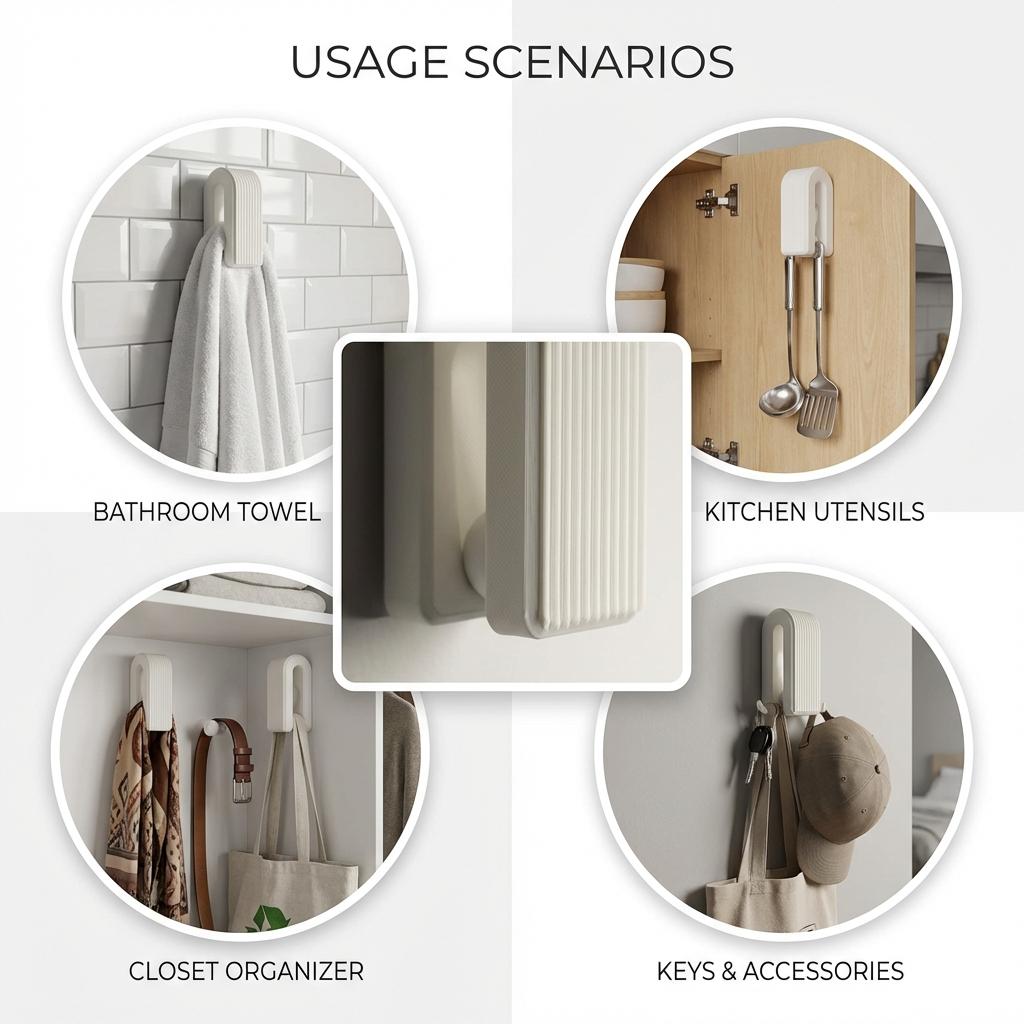 3D Printed Gravity Lock Towel Hook Wall Mounted No Drilling Multipurpose Storage Solution