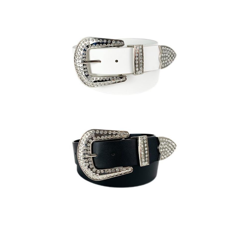 PU Leather Rhinestone Belt Zinc Zinc Alloy Jeans Waistband All-match Women Belt  Decorative