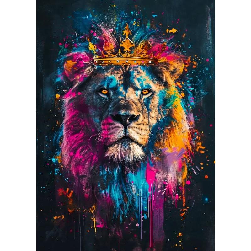 Abstrakter Graffiti Löwe Adler Wolf Tiger Buntes Tier Poster Druck Leinwandbild Wandkunst Bild für Wohnzimmer Heimdekoration