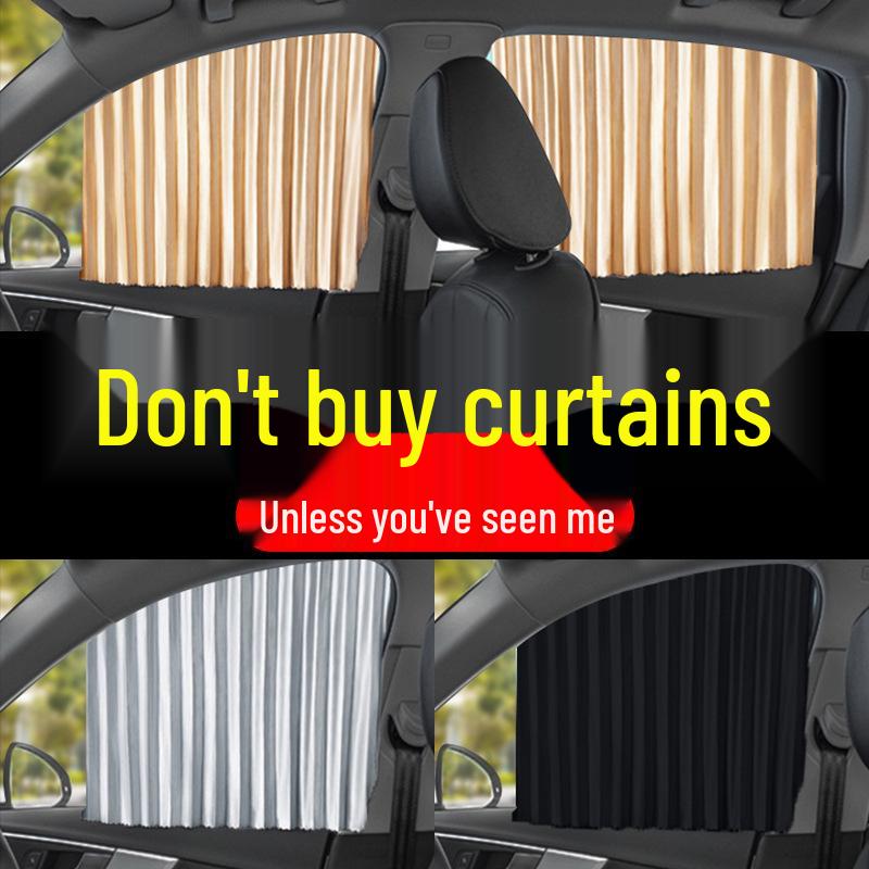 Magnetic Car Sunshade Curtain with Telescopic Track for Privacy
