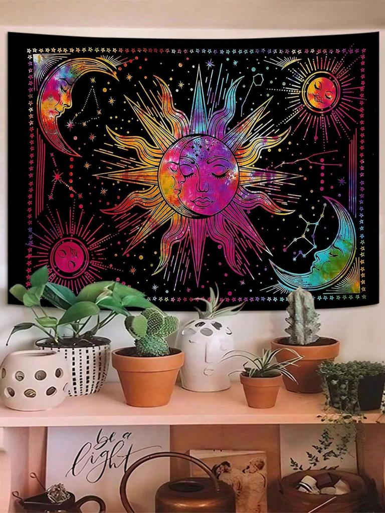 1Pc Colorful Sun Moon Star Pattern Tapestry 1 Pc Background Cloth Decorative Hanging Cloth Wall Cloth Layout Tapestry