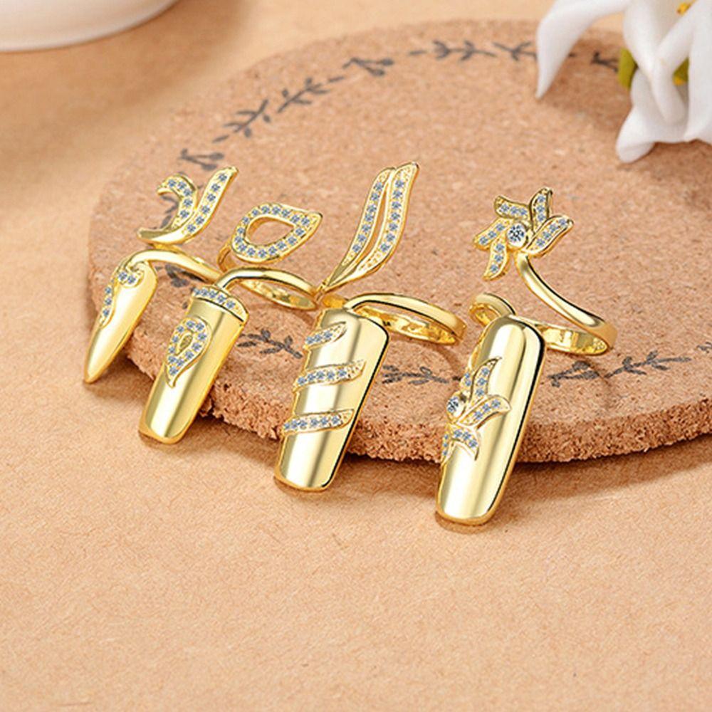 Ring Rhinestone Charming Zinc Zinc Alloy Finger Ring Women Nail Ring Fashion Jewelry Fingernail Protective