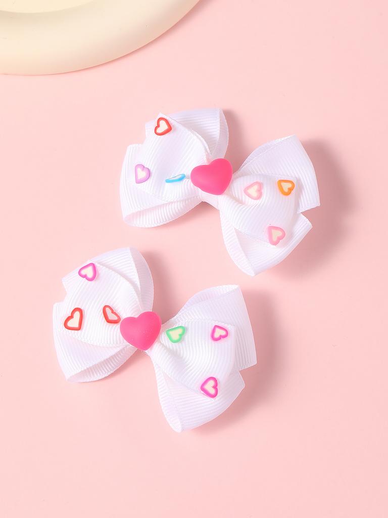 2PCS New Cute Princess Fashion Solid Heart Bow Lovely Girls Hairpins Children Headwear Hairgrip Hair Clips Hair Accessories