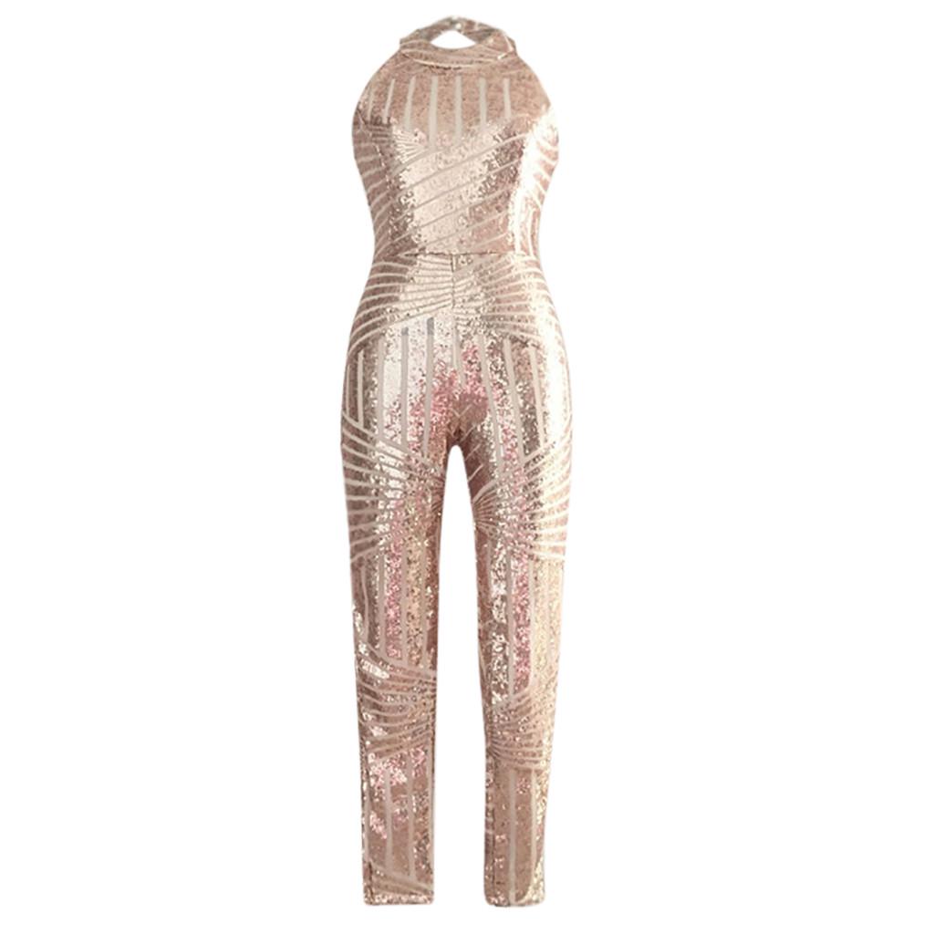 Women O-Neck Sequin Off Shoulder Sleeveless Rompers Jumpsuit Playsuit