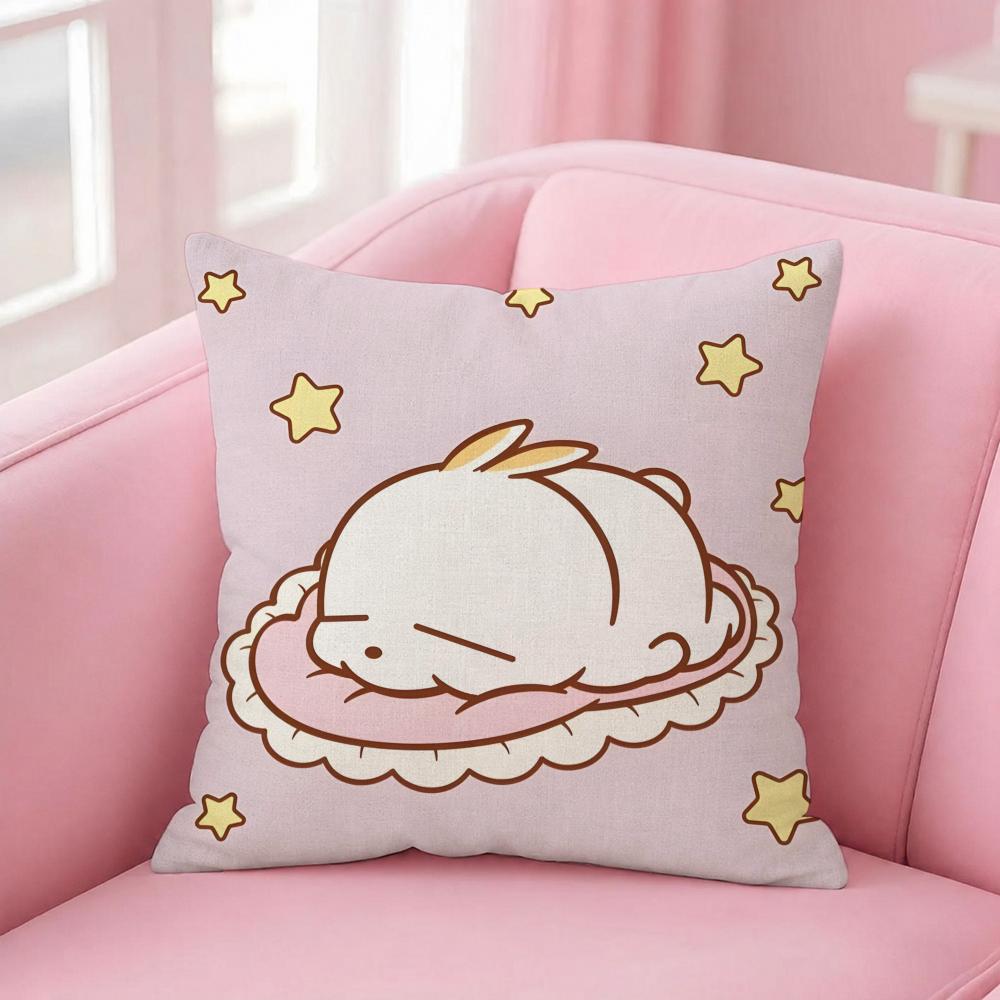 Anime Mashimaro Cushion Cover Pink Linen Textured Double Sided Cushion Cover with Invisible Zipper for Home Decor