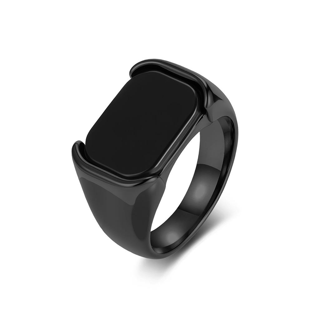 European and American Simple Glossy Black Gemstone Titanium Steel Ring Male Personality Fashion Wear Stainless Steel Jewelry