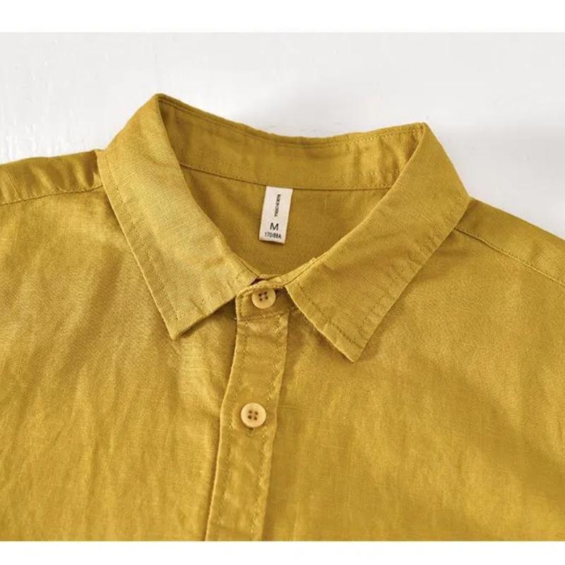 Classical Summer Shirt Male Turn-down Collar Cotton Linen Short Sleeve Shirt for Man Solid Color Button Casual Shirt Simple Style Clothing