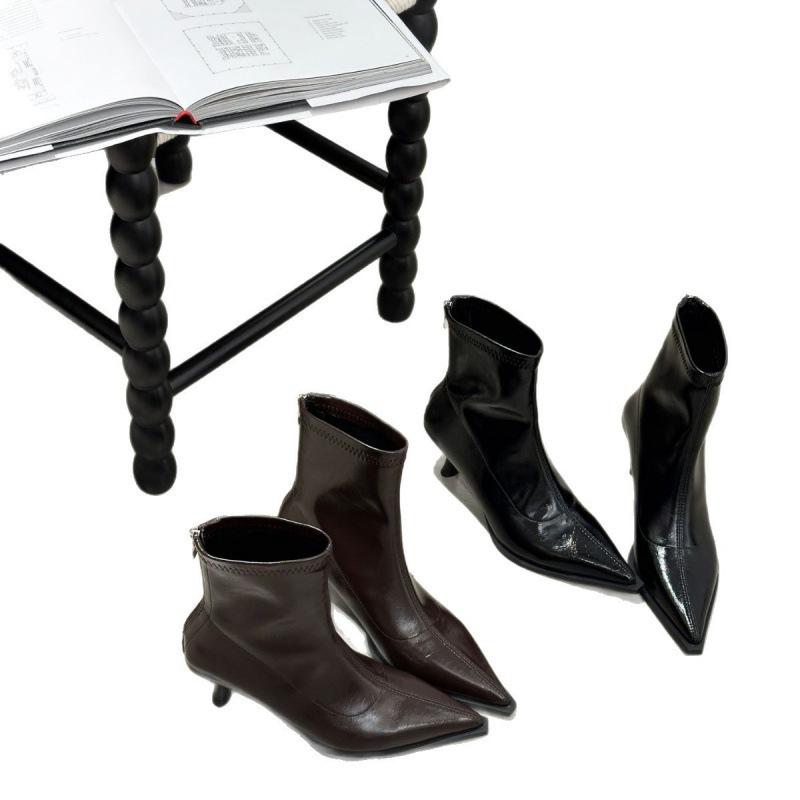 Thin Heel Thin Boots Women's 2025 Autumn and Winter New Fashion Versatile Pointed Short Boots Temperament High Heel Black Brown