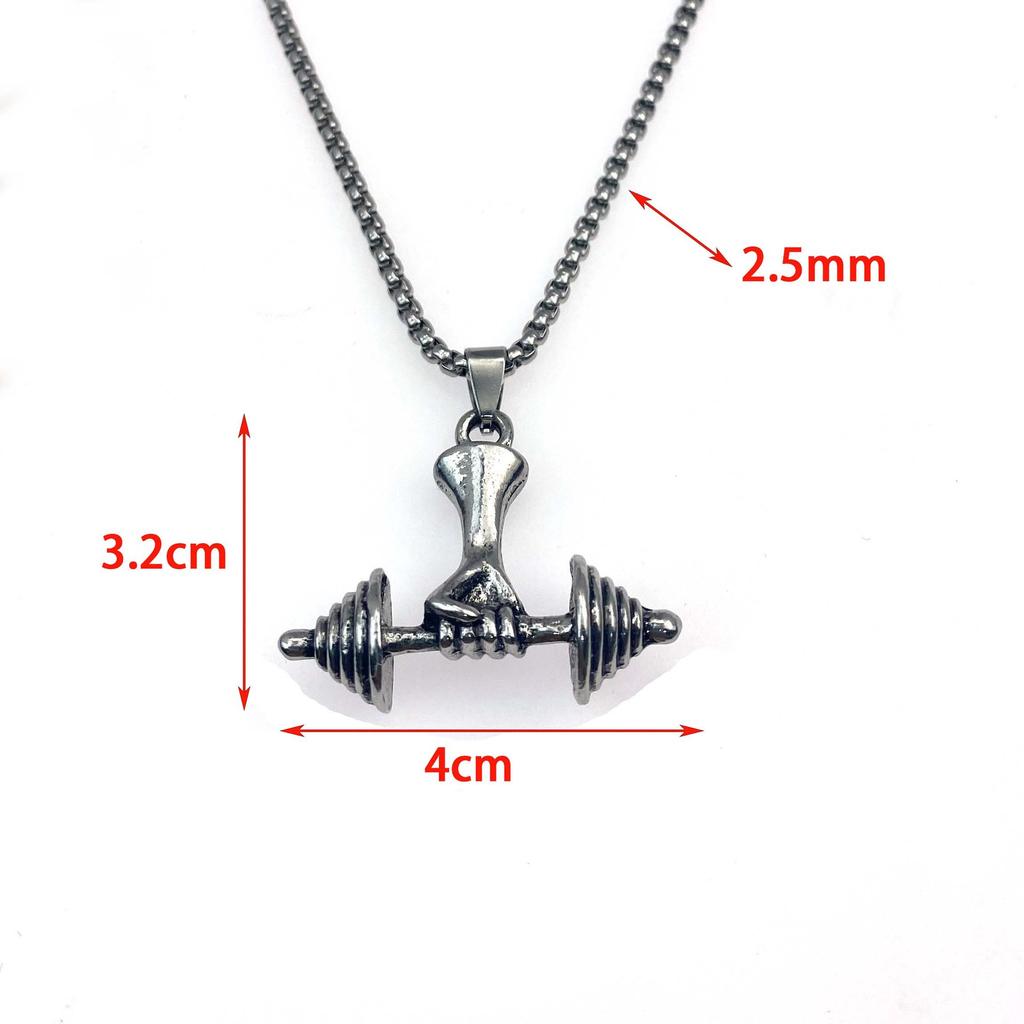Fashion Hip Hop Style Guochao Necklace Personalized Titanium Steel Sweater Chain, Alloy Dumbbell Pendant