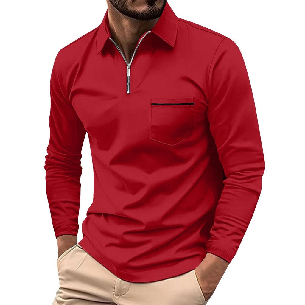Men's Long Sleeve Zipper Lapel Shirt Casual Top