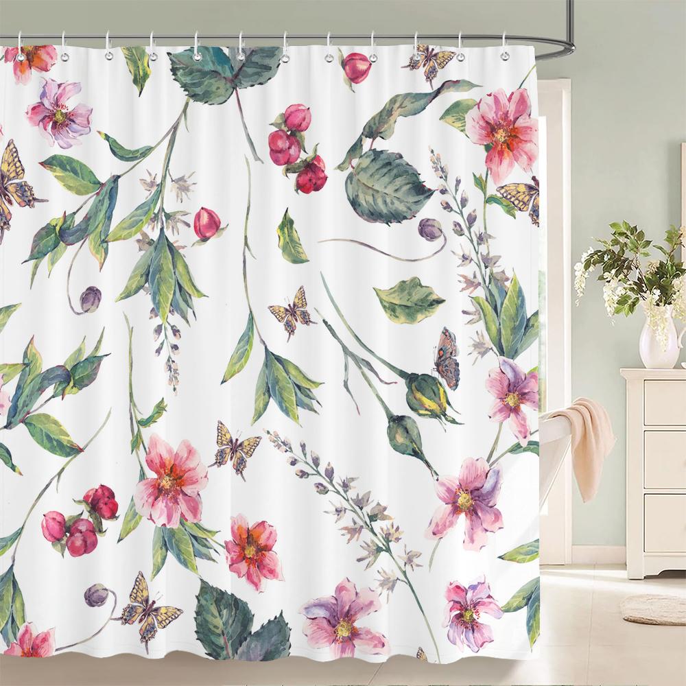 High Quality Colorful Flowers Plant Leaves Shower Curtains Waterproof Bathroom Curtain Bath Curtain With Hooks Shower Curtain