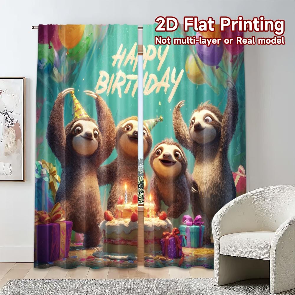 Set Of 2 Flat Printing Curtains Without Rod Made Polyester