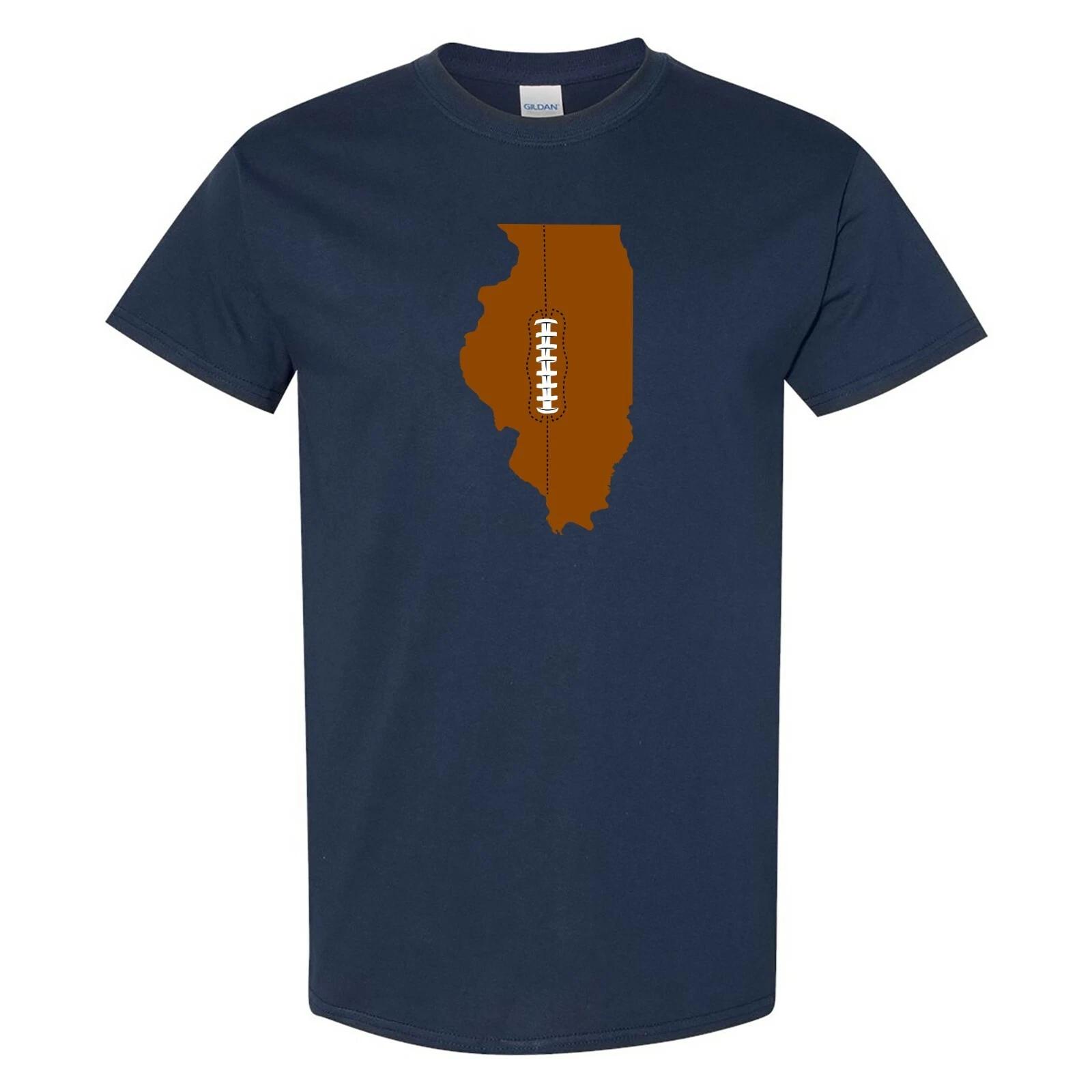Illinois Football State Shape - Hometown Pride T Shirt - Navy XL