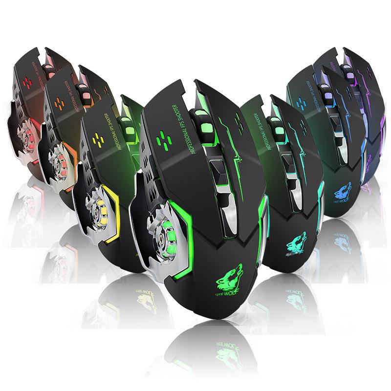 Mouse gratuit pentru jocuri cu LED-uri colorate de încărcare fără fir Wolf X8 pentru computer și notebook