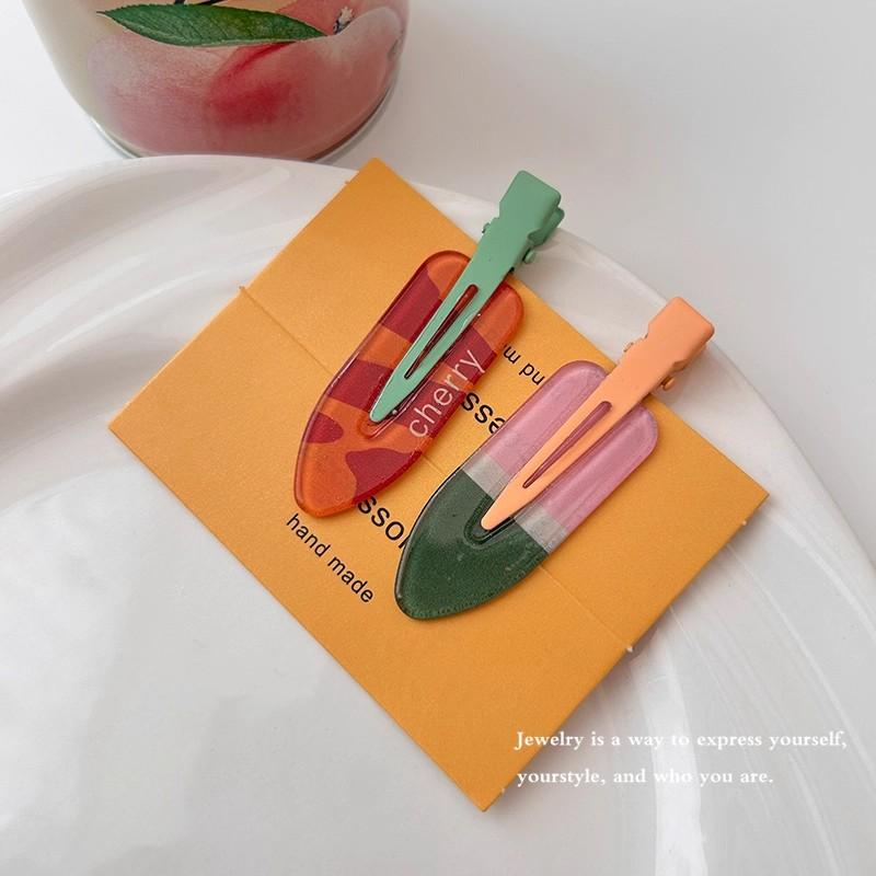 2PCS/SET Cute Colorful Fruits No Indentation Flat Hairpins For Women Girls Sweet Hair Clips Barrettes Hair Accessories