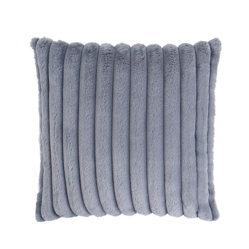 Soft Ribbed Faux Fur Decorative Throw Pillow Case Plush Striped Square Cushion Cover for Sofa Bedroom Living Room Home Decor (45x45cm, Set of 1)