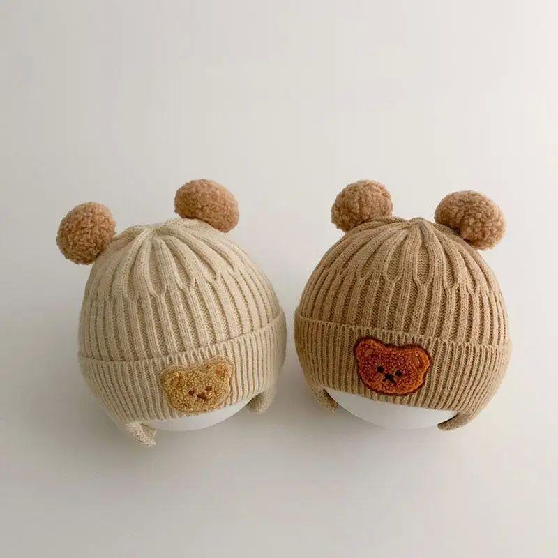 Baby Teddy Bear Hat, Winter Thick Warm Woolen Hat, Cute Knitted Baby Ear Protection Hat, Baby and Toddler Autumn and Winter