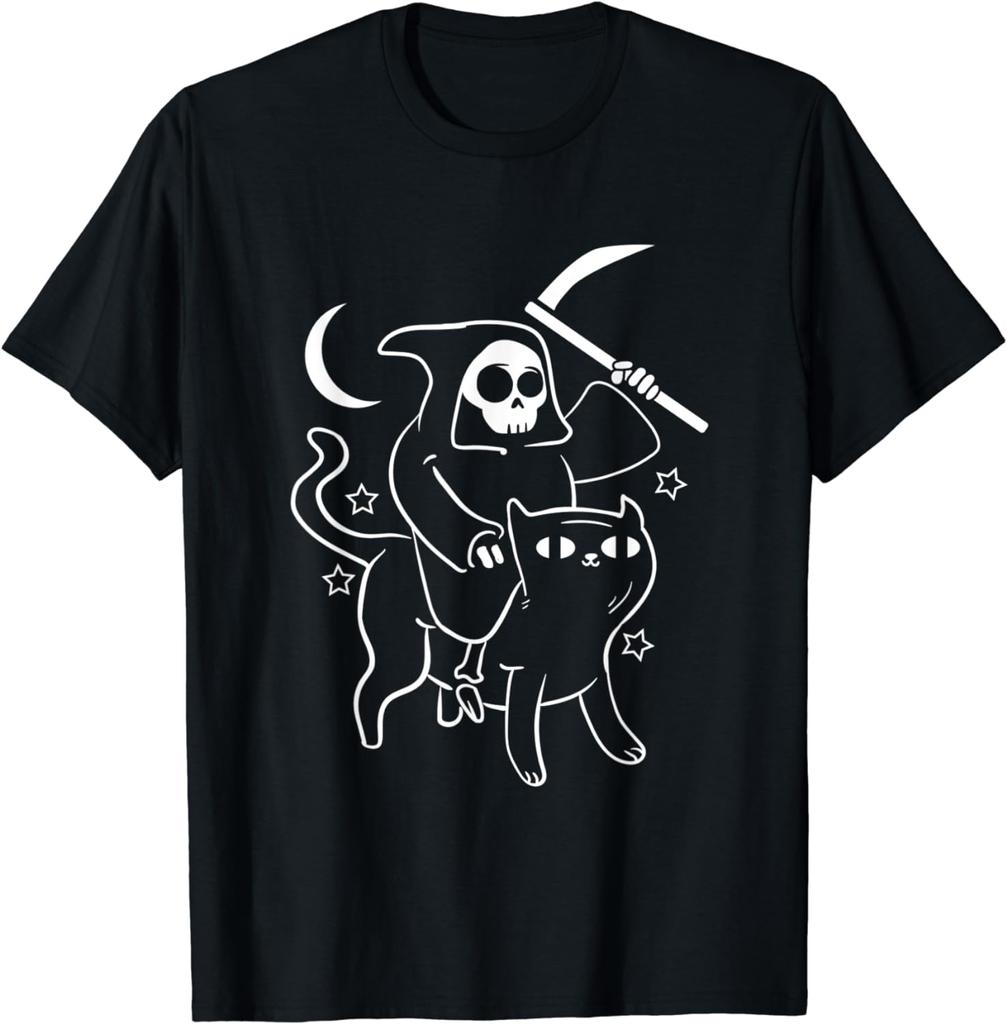 Grim Reaper Ride Satan Katze Dämonisch Böser Teufel Okkult Satanisch Unisex T-Shirt