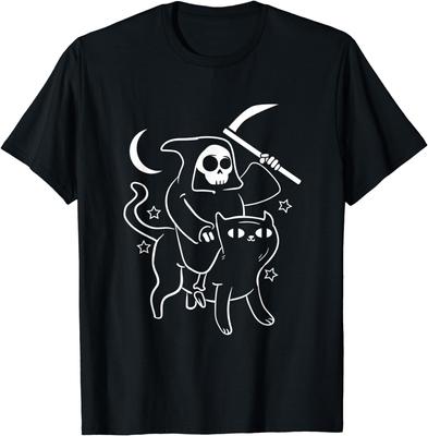 Grim Reaper Ride Satan Cat Demonic Evil Devil Occult Satanic Unisex T-Shirt