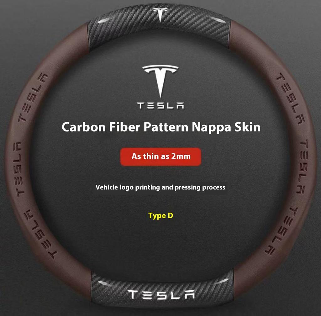 AAAIU1 Car Carbon Fiber Leather Anti-Slip Steering Wheel Cover For Tesla Cybertruck Beast Roadster Model 3 Model Y Model S Model X