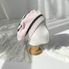 Teter Color Block White Striped Summer Knit Beret Hat for Women