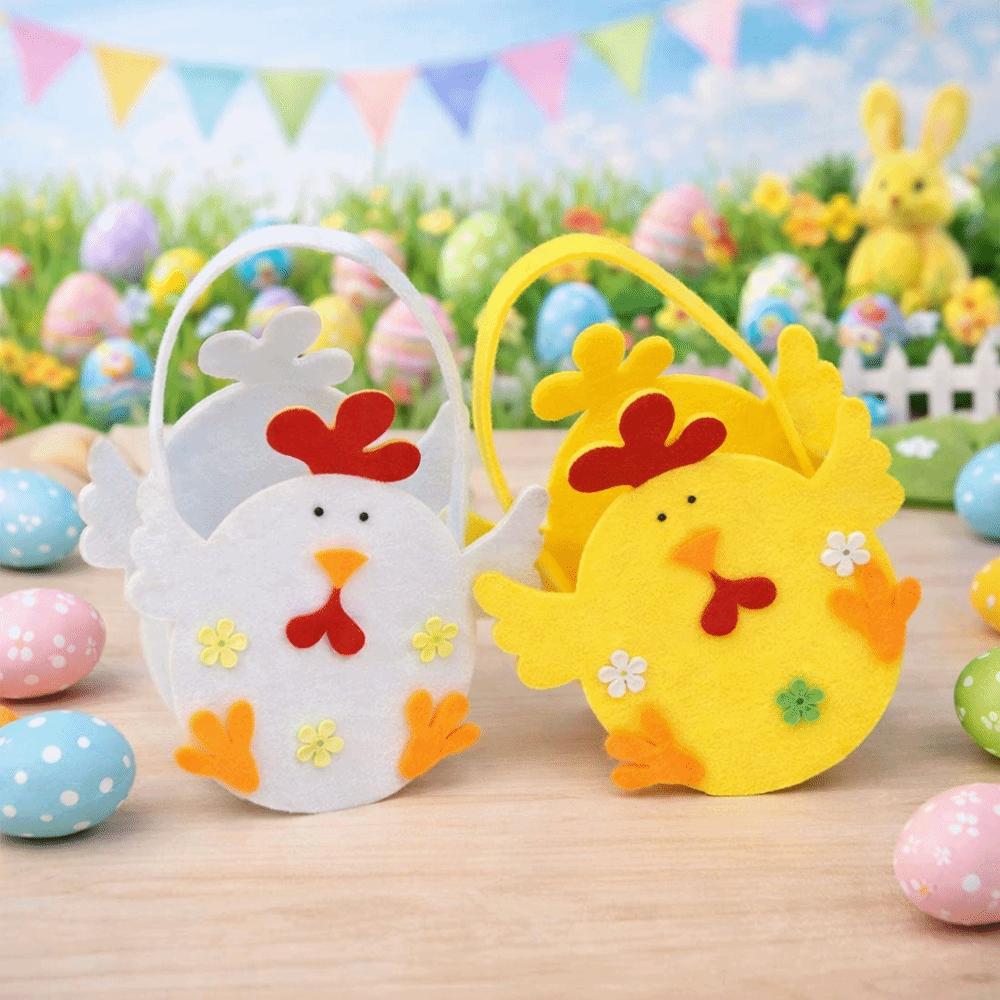 Cartoon Easter Felt Basket Cute Chicken Tote Bag Multi-functional Happy Easter Handbag  Chocolate
