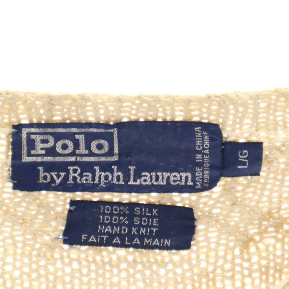 Polo by Ralph Lauren 90s Silk Old Long Sleeve Hand Knit L Beige Men's Used