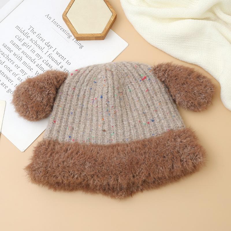 All Match Colorful Dotted Short Eared Rabbit Plush Hat with Autumn and Winter Sweet and Cute Warm Basin Hat Outdoor Cold Proof Ear Protection Hat