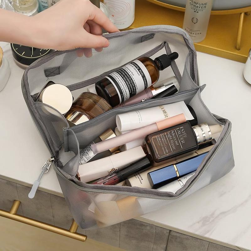Large Capacity Transparent Mesh Makeup and Toiletry Bag for Travel
