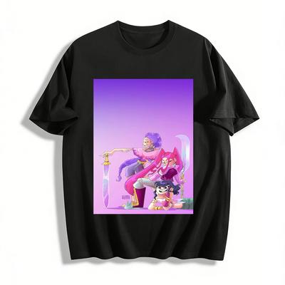 Cool Street Style Anime Girl Group Print T-Shirt Casual Loose Fit Top Trendy Edgy Wear For Teens Pure Cotton T-shirt