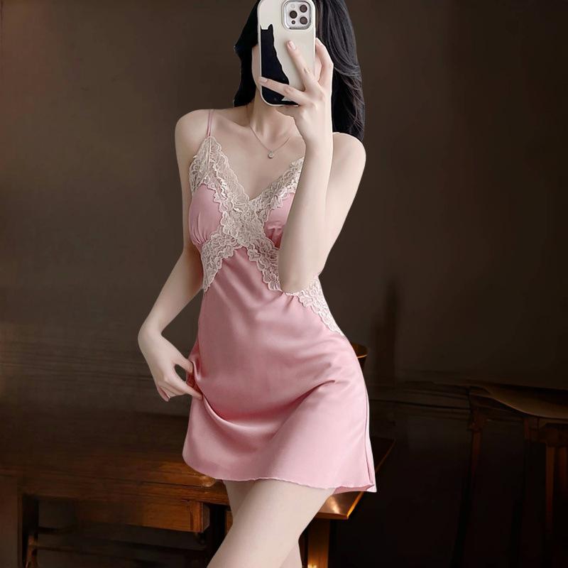 Women's Spring Summer Sexy Pajamas Ice Silk Pajamas Suspender Shorts Thin Loungewear Live