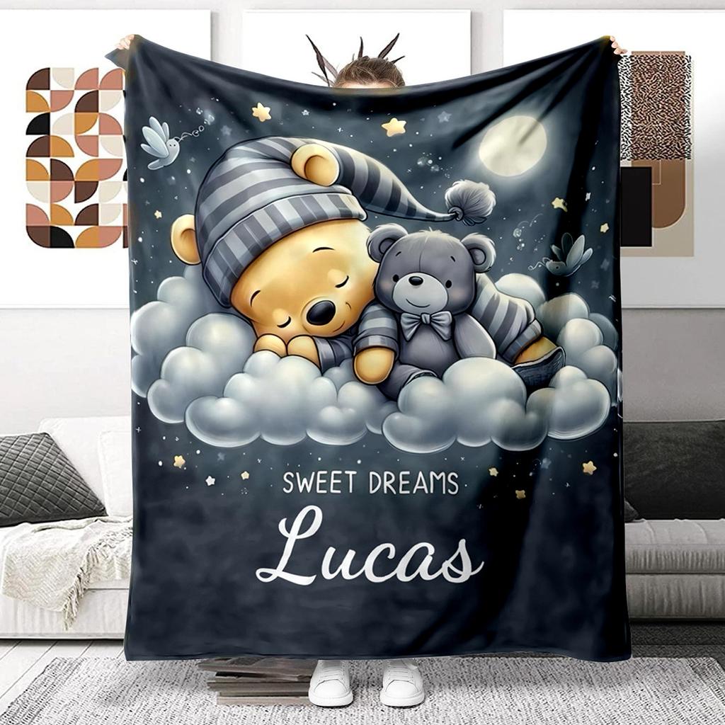 Personalized Sweet Dreams Teddy Bear Blanket - Custom Name Lucas Design for Kids' Cozy Naps & Nursery Decor